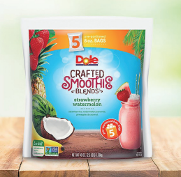 都乐通过EMERALD印制的都乐沙冰混合物DOLE CRAFTED SMOOTHIE BLEND，获得了软包装协会可持续发展2019年银奖。 （图片由FPA提供）